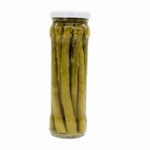 Green asparagus in glass jar